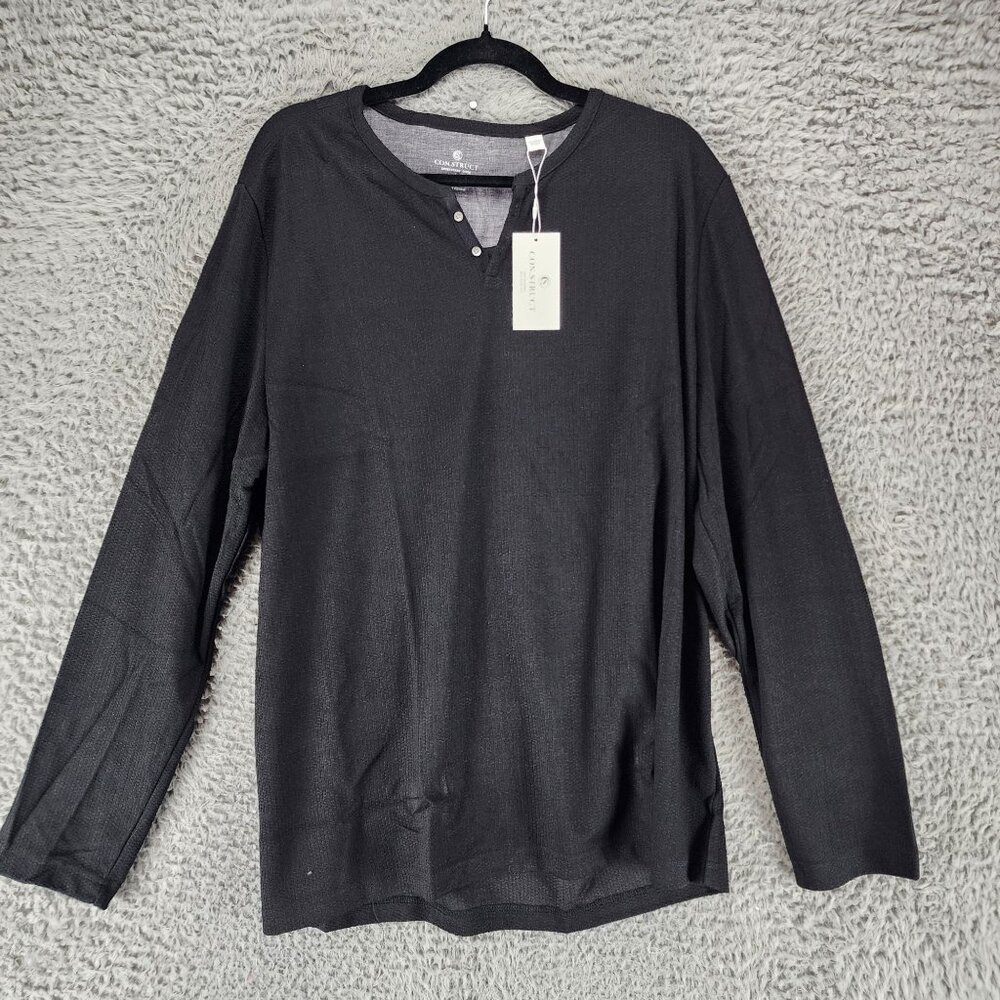 Construct Shirt Mens XXXL Black Long Sleeve Jersey Knit Textured Henley *NWT*